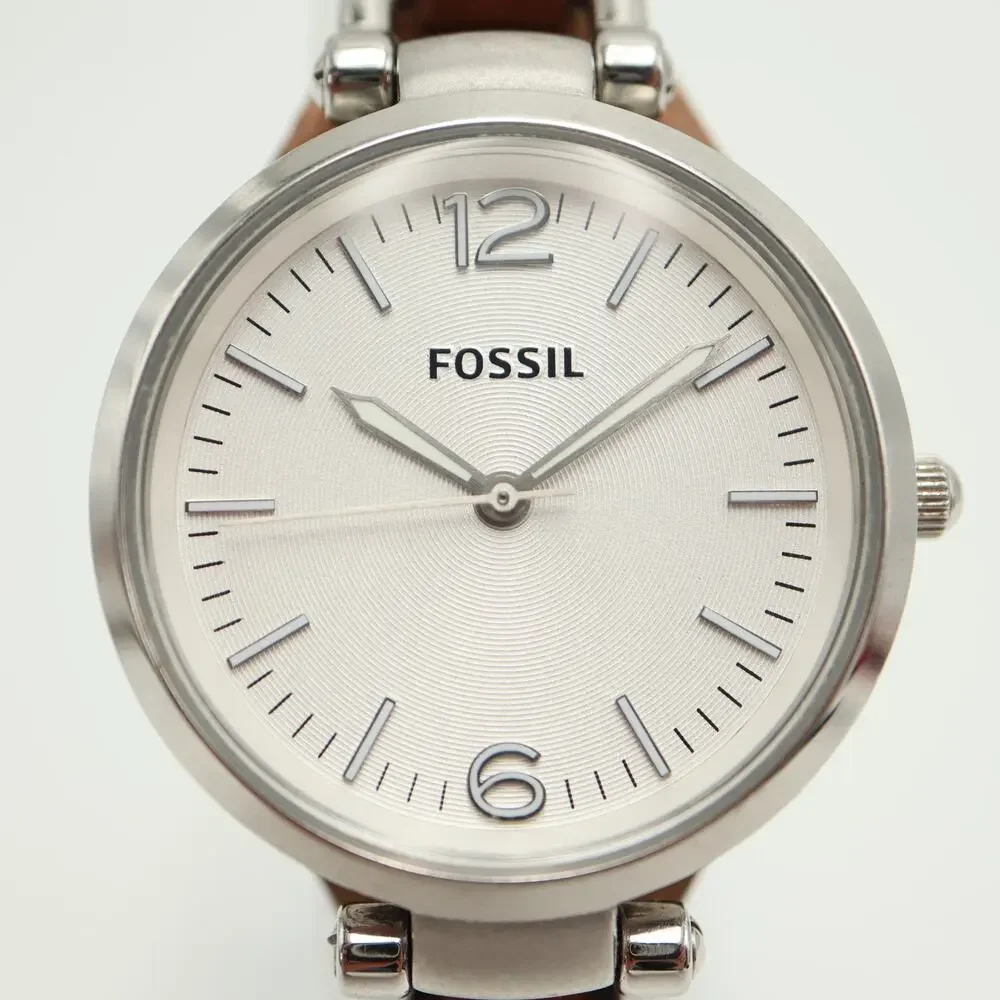 Fossil Georgia Silver Tone Womens Watch 32mm Brown Leather ES3060 w New Battery
